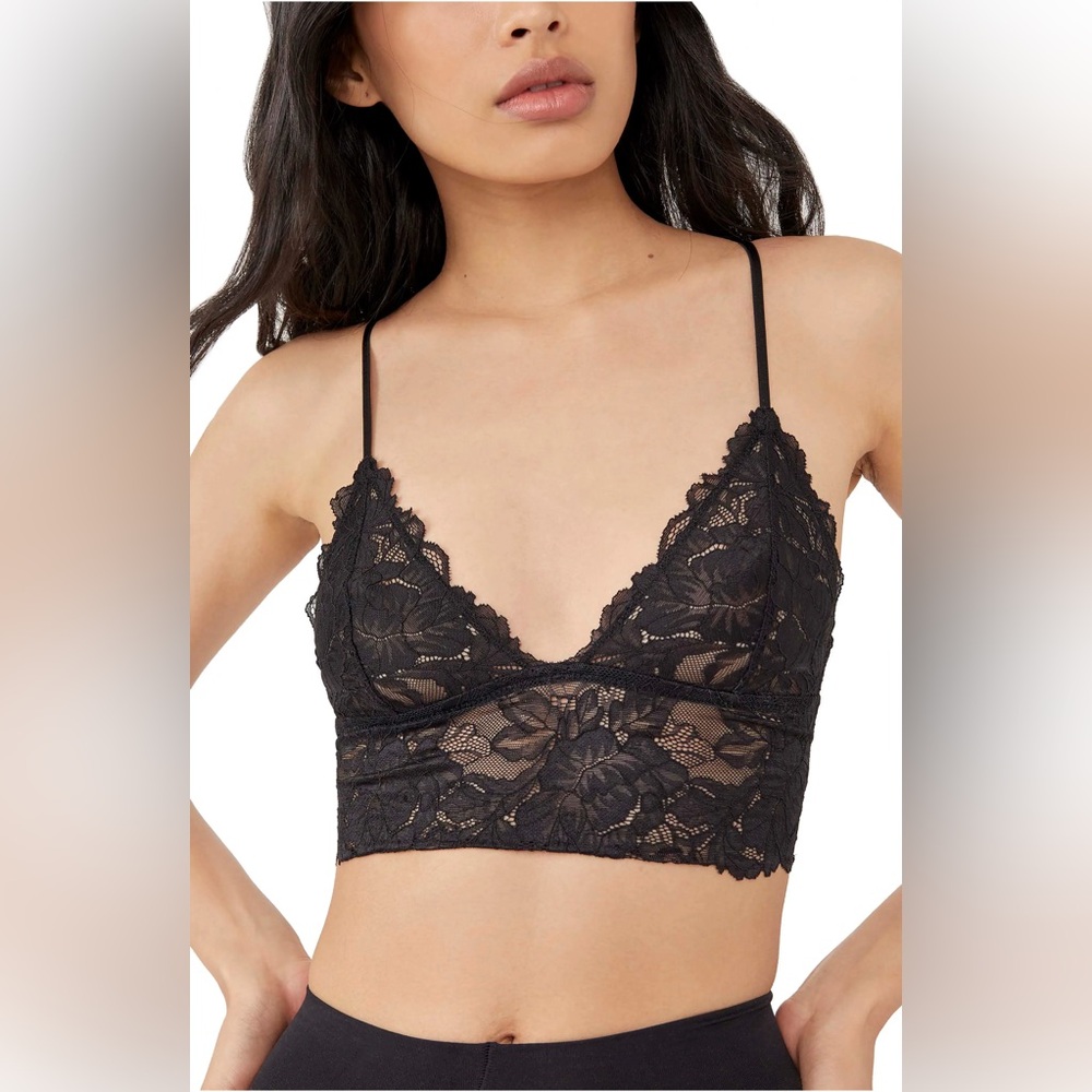 Free People Intimately FP Everyday Lace Longline Bralette - Black (Size Med)